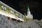 Moscow Kremlin at night. Huge snowhill. Color winter photo