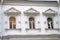 Moscow Kremlin. Old building facade. Lights seen through windows.