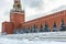 Moscow Kremlin on Red Square during snowfall in winter