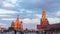 Moscow Kremlin Saint Basil`s Cathedral Spasskaya Tower Red Square in Timelapse