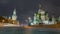 Moscow Kremlin timelapse hyperlapse with Spasskaya tower and Cathedral of St. Basil, Russia. Red Square in winter night