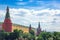 Moscow Kremlin towers and Alexander Garden, aerial panorama