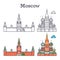 Moscow linear russia landmark, soviet buildings, Red Square