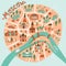 Moscow map illustration in cute cartoon style with doodle details