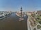 MOSCOW - May, 2019: Monument to Emperor Peter the Great Peter First , architect Zurab Tsereteli. landmark. Aerial view