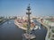 MOSCOW - May, 2019: Monument to Emperor Peter the Great Peter First , architect Zurab Tsereteli. landmark. Aerial view