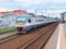 MOSCOW, MAY, 31, 2018: View on city passenger train coming to railway station with waiting people. Russian railways electric passe