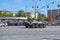 MOSCOW, MAY, 9, 2018: Great Victory holiday parade of Russian military tank vehicles BTR-82A for troopers. Wheel tanks on city st