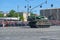 MOSCOW, MAY, 9, 2018: Great Victory holiday parade of Russian military vehicles air defence missile tank BUK M2. Tanks on city str