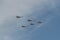 MOSCOW - MAY 9: Five combat aircrafts MIG-29SLT on parade devoted to 70th anniversary of victory in the Great Patriotic war on May