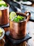 Moscow mule cocktail in copper mug