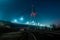 Moscow North bridge, night panorama on illuminated construction