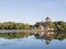 Moscow Ostankino pond and Trinity Church in Ostankino