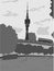 Moscow. Ostankino TV tower. Vector illustration in a flat style for postcards and banners.