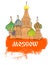 Moscow, Red Square, cathedral in orange sketch style