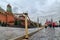 Moscow Red Square. Lenin`s Mausoleum. Tourists walk around the square