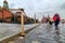 Moscow Red Square. Lenin`s Mausoleum. Tourists walk around the square