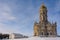 Moscow region, Podolsk Russia. Sunny winter day. Winter landscape. Temple of Holy Virgin in Dubrovitsy.