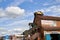 Moscow region, Russia - July 15, 2019: Vintage soviet car on a roof of a garage