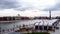 Moscow river quay view at stormy weather, timelapse tilt-shift