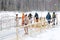 Moscow, Russia, 01/19/2019: Epiphany bathing in the ice hole in winter. Undressed people in ice water