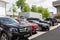 Moscow, Russia, 05/15/2020: a series of new Mercedes cars of different models in the parking lot