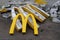 Moscow, Russia - 06.21.2022: McDonalds logo letter character M on dirty rubbish heap dump trash litter garbage. Fast