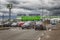 Moscow, Russia, 07/17/2020: The exterior of a large LeRoy Merlin hypermarket with a car-filled parking lot