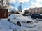 Moscow, Russia - 1 February 2021: expensive car covered in snow. abandoned car under the snow in the city