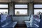 Moscow, Russia, 11/05/2020: Marking on the seats in the train to maintain social distance in transport during the coronavirus