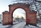 Moscow, Russia, 11 December, 2020:  Ancient heavenly gate of Uzkoe estate and park, Moscow, Russia