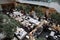 MOSCOW / RUSSIA - 15/06/2015 view of people having lunch in the open dining room of a restaurant in the atrium of the Smolensky