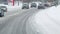 Moscow, Russia, 19 February 2021 On Moscow street roads were covered with snow in winter. Urban collapse and traffic