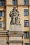 MOSCOW / RUSSIA - 20/04/2019 soviet communist stone sculpture of a strong soldier sitting with a gun sculptors - Baburin,