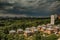 MOSCOW, RUSSIA - 30 June, 2017: Storm in Moscow. Panorama photo. Kapotnya, Moskva Reka, Maryno and Brateevo, outskirts