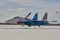 Moscow, RUSSIA Aerobatic team `Russian knights` aircraft SU-30