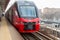 Moscow, Russia - Aeroexpress Train in Okruzhnaya railway station