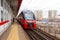 Moscow, Russia - Aeroexpress Train in Okruzhnaya railway station