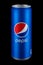 Moscow, Russia - April 07, 2021: Pepsi CLASSIC in blue aluminum can on black background. Pepsi is popular refreshing carbonated