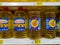 Moscow, Russia - April 14. 2018. sunflower oil in 5 liter bottles in Auchan store
