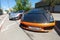 Moscow, Russia - April 14, 2019: exclusive Porsche 911 with aerography and Mansory tuning near bright orange Lamborghini Gallardo