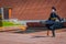 MOSCOW, RUSSIA- APRIL, 24, 2018: Single soldier marching of the Kremlin regiment changing the guard near the Tomb of the