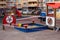 Moscow, Russia - April 5, 2020: epidemic, stop coronavirus, stay home. Children sandbox wrapped in red obstruction tape,