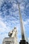 MOSCOW, RUSSIA - AUGUST 10 2014: Monument to Tsiolkovsky at VDNH with a rocket going into the blue sky