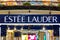 MOSCOW, RUSSIA - AUGUST 10, 2021: Estee Lauder brand retail shop logo signboard on the storefront in the shopping mall.