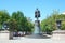 Moscow, Russia, August, 12, 2018. People walking on Sretensky Boulevard in the summer near the monument to V. G. Shukhov