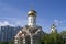 MOSCOW, RUSSIA - AUGUST, 2017 - The construction of the Orthodox Church of Andrei Rublev in Ramenki.