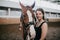 Moscow, Russia - August 2019: Horses and visitors to the equestrian base, horseback riding