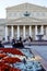 Moscow, Russia - August 2020: Beautiful summer view of the Bolshoi Theatre with tourists in the center of Moscow, the