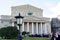 Moscow, Russia - August 2020: Beautiful view of the Bolshoi Theatre with tourists in the center of Moscow, the main